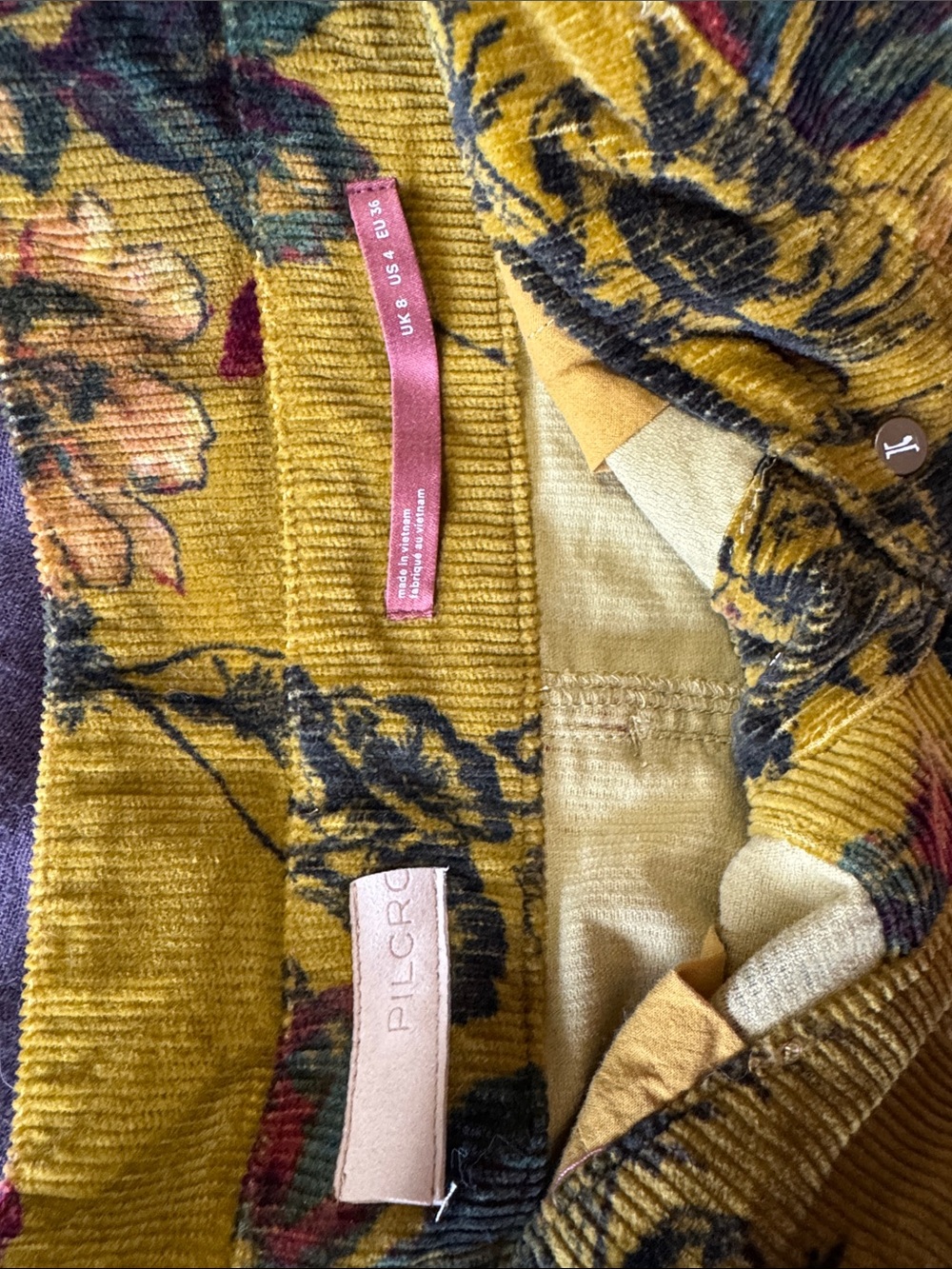 PILCRO Floral Corduroy Button-Front Skirt in Mustard - Picture 6 of 6